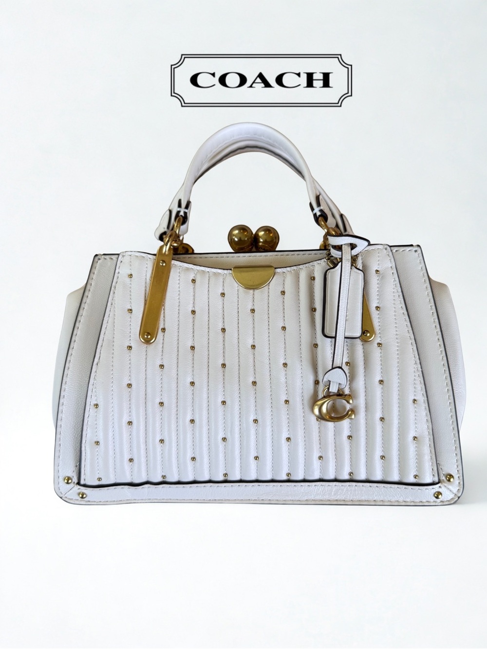 COACH 1941 Kisslock Dreamer 21 Quilted Leather Crossbody Satch Chalk + Dust Bag